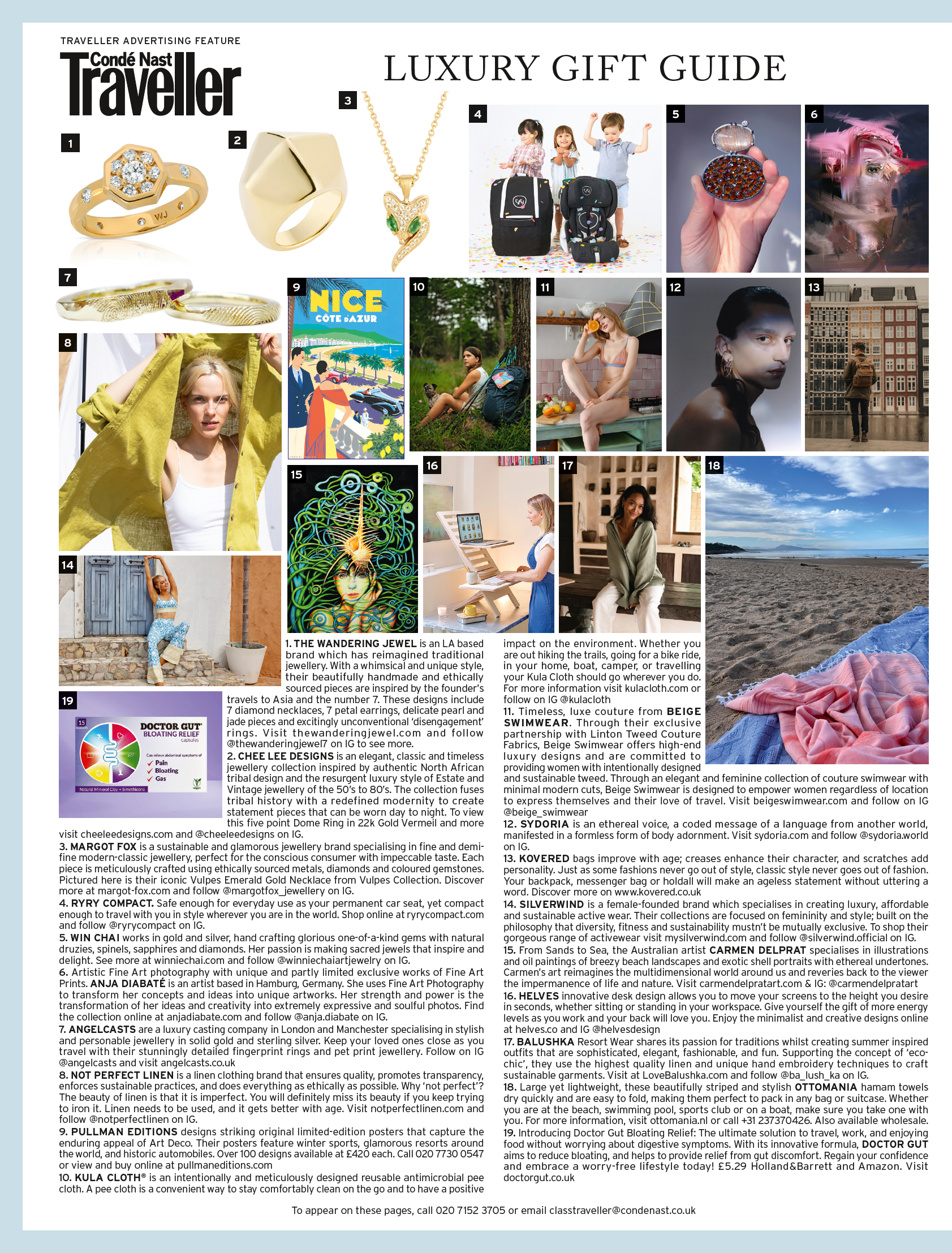 Conde Nast Traveller magazine featuring its luxury gift guide and the Septagon disengagement Ring from the wandering jewel