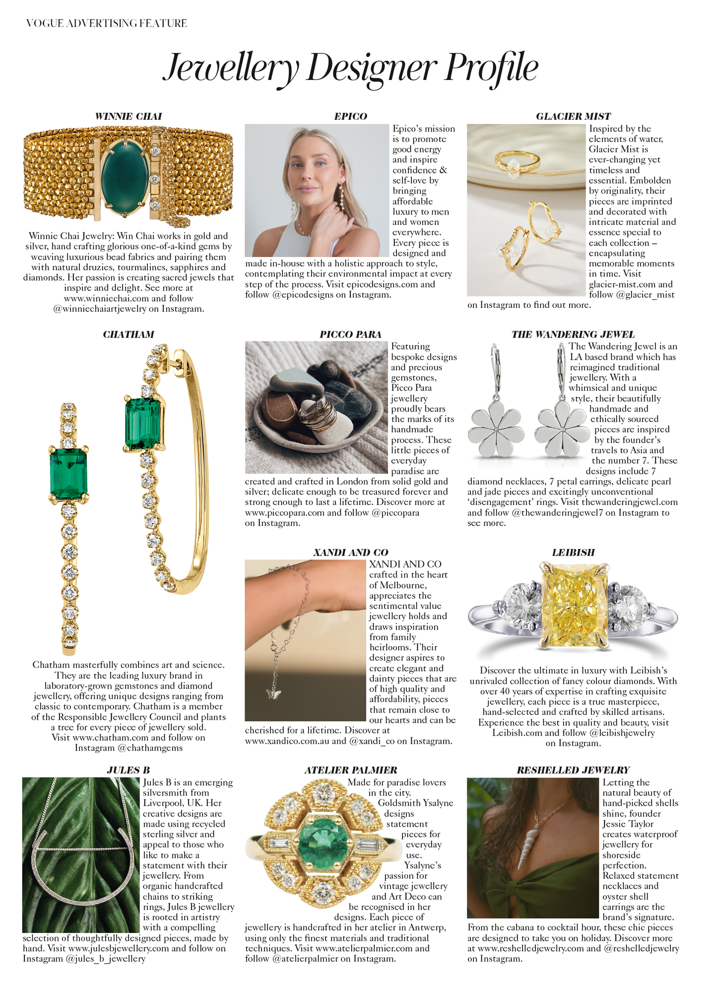 vogue magazine Jewelry designer profile featuring the 7 petal earrings from the wandering jewel