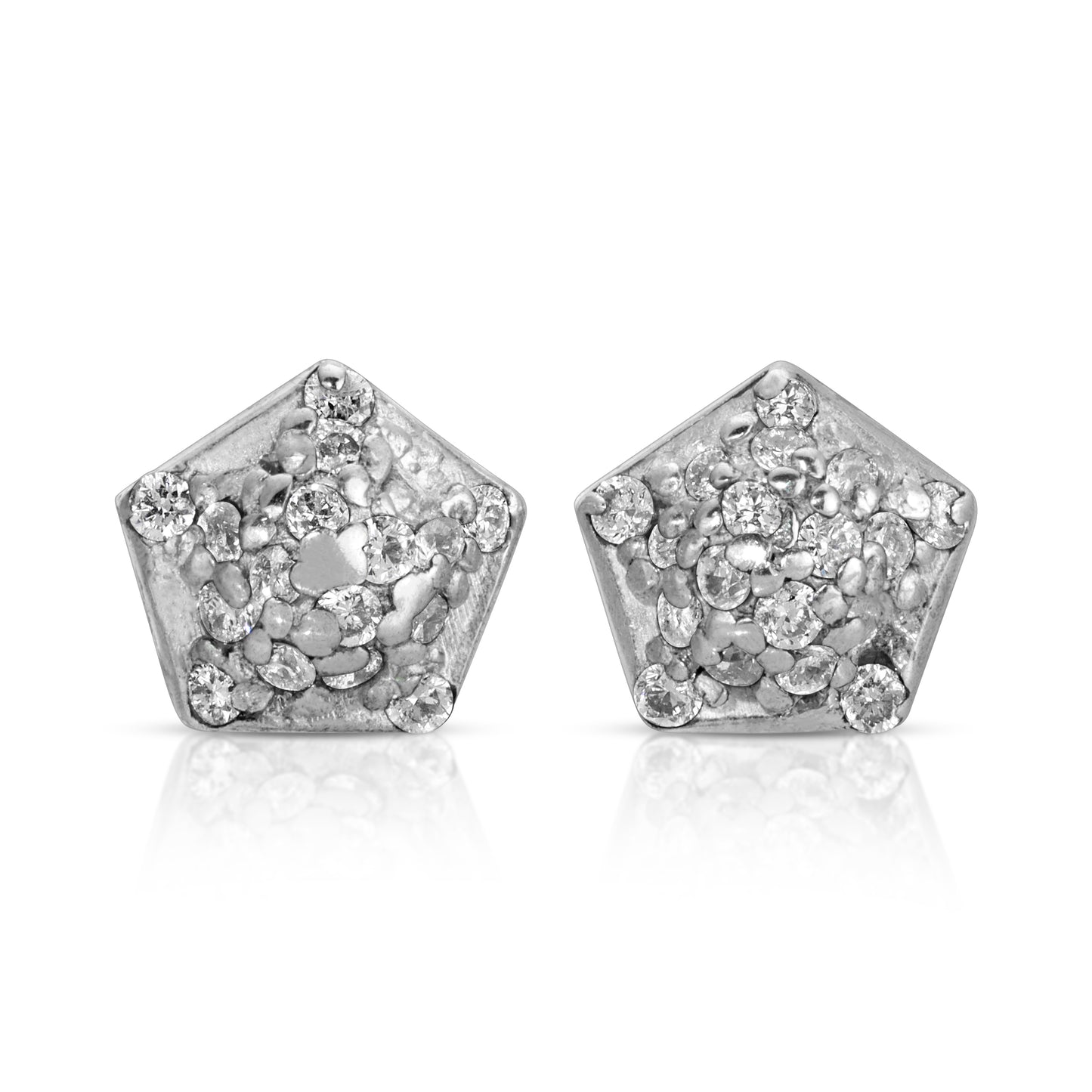 silver shaped Pentagon Stud earrings from the wandering jewel