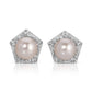 diamond and pearl Pentagon Stud earrings in silver from the wandering jewel 