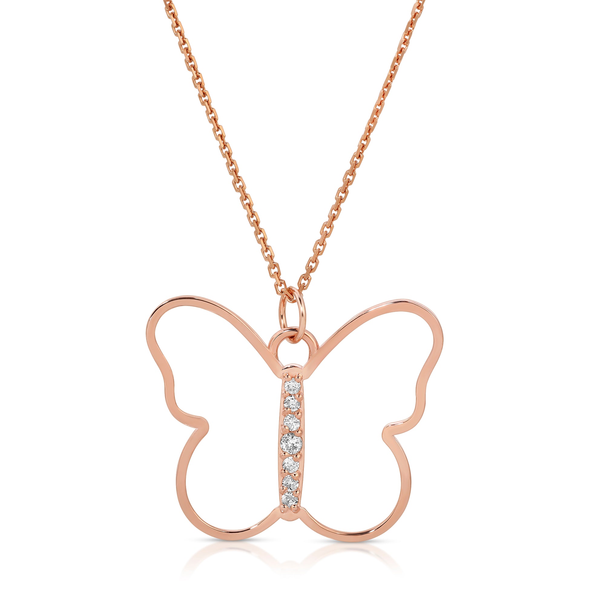 7 diamond butterfly pendant necklace from the wandering jewel in rose gold