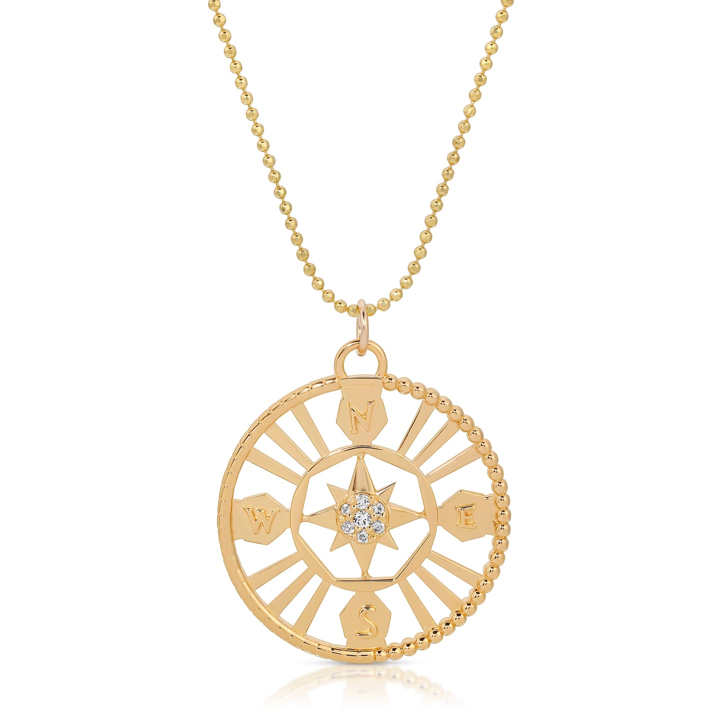 7 diamond Compass Pendant in Gold from the wandering jewel