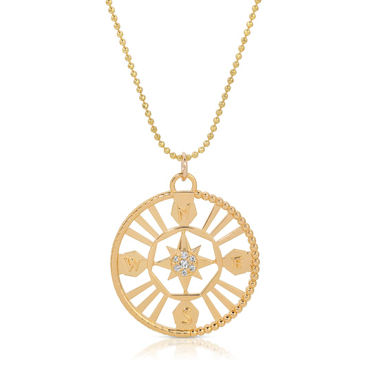 7 diamond Compass Pendant in Gold from the wandering jewel