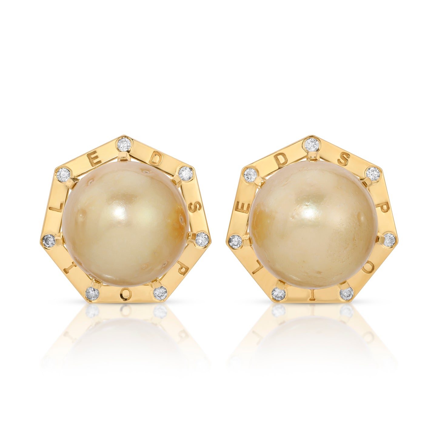 large gold South sea pearl diamond earring studs from  the wandering jewel