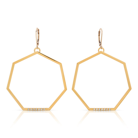 Large gold hoop diamond earrings septagon shaped from the wandering jewel