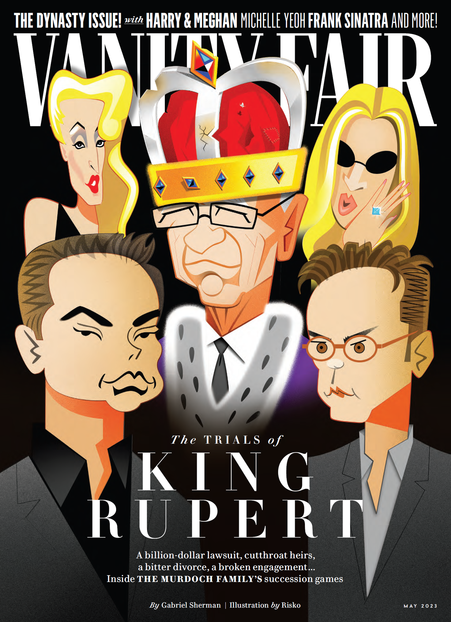cover of vanity Fair magazine featuring the trials of King Rupert and jewelry from the wandering jewel