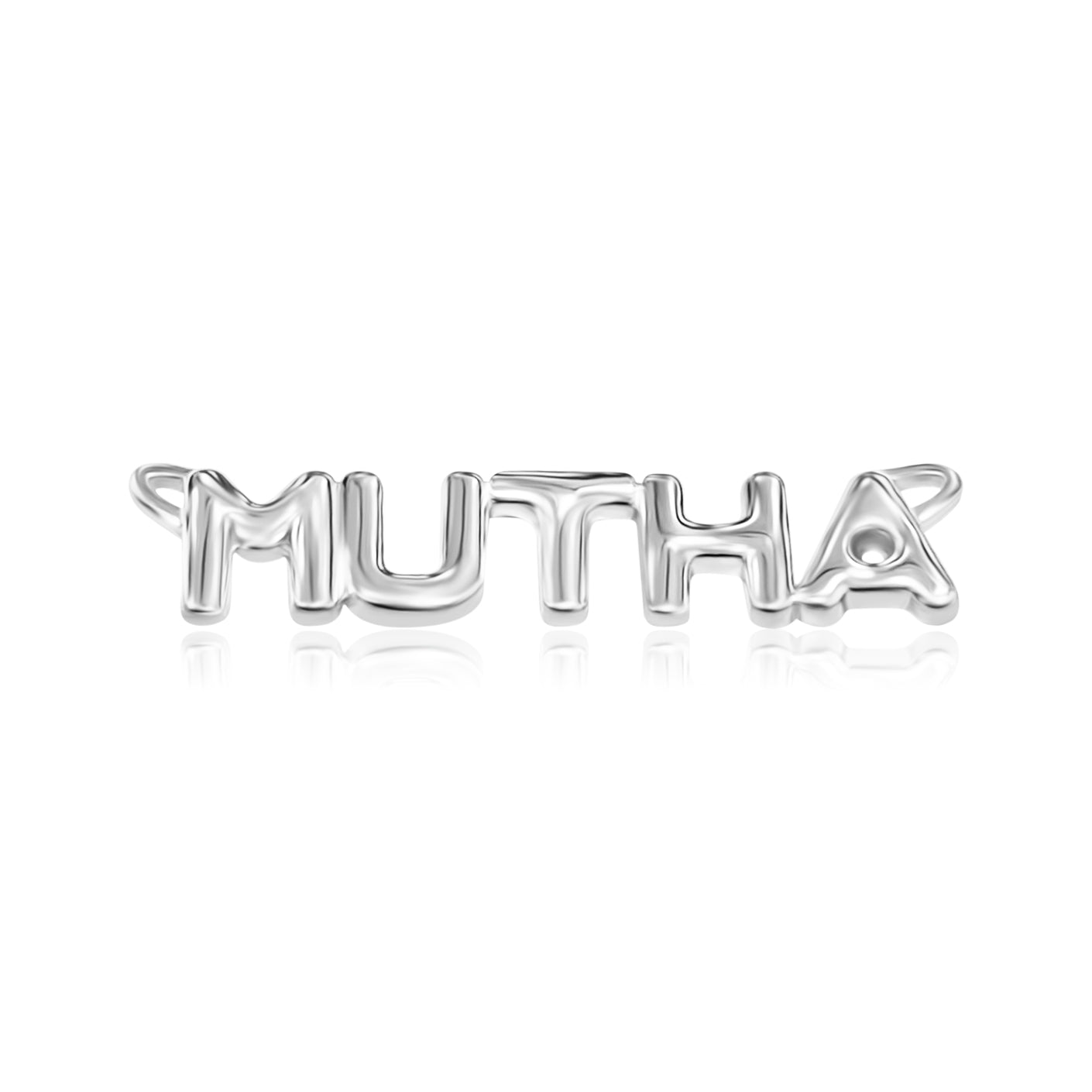 18K Solid gold bubble letter mother necklace that says mutha from the wandering jewel