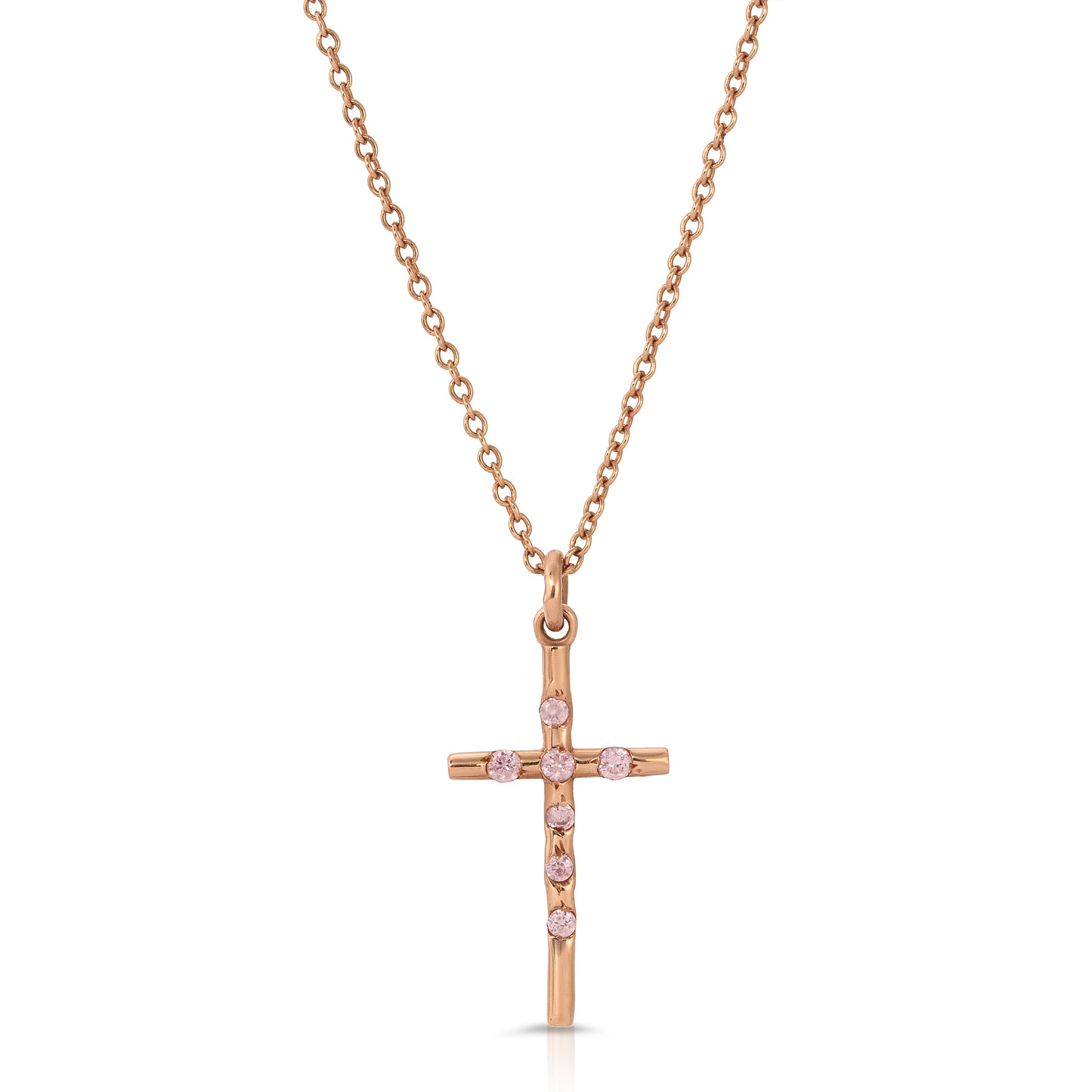 Rose Gold Cross necklace with 7 pink sapphires