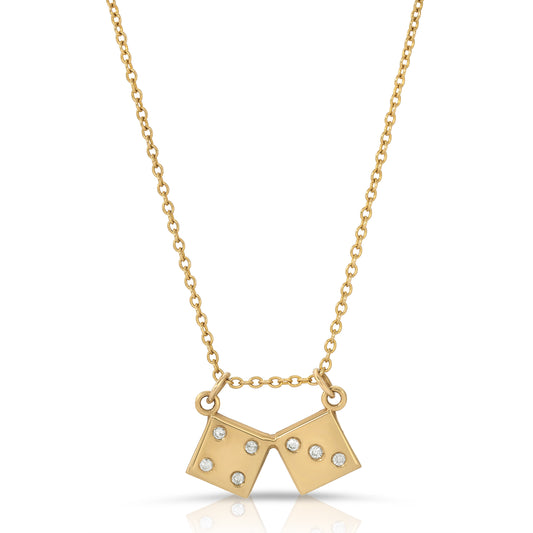 14K solid Gold dice necklace with 7 diamonds