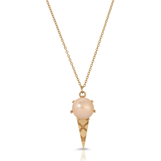 18K Solid Gold Ice Cream pearl pendant necklace from the wandering jewel