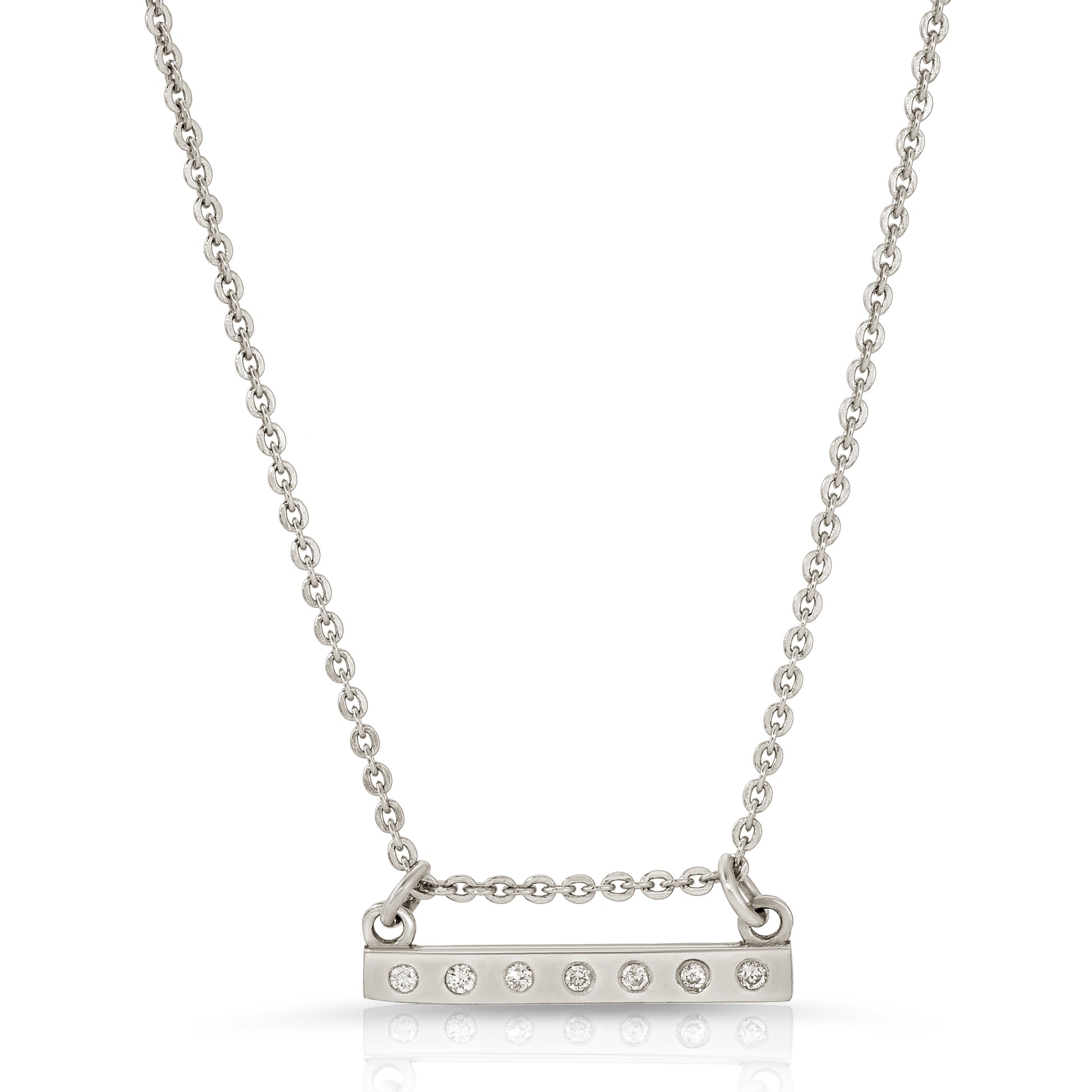 18K solid gold Horizontal bar necklace with 7 diamonds from the wandering jewel