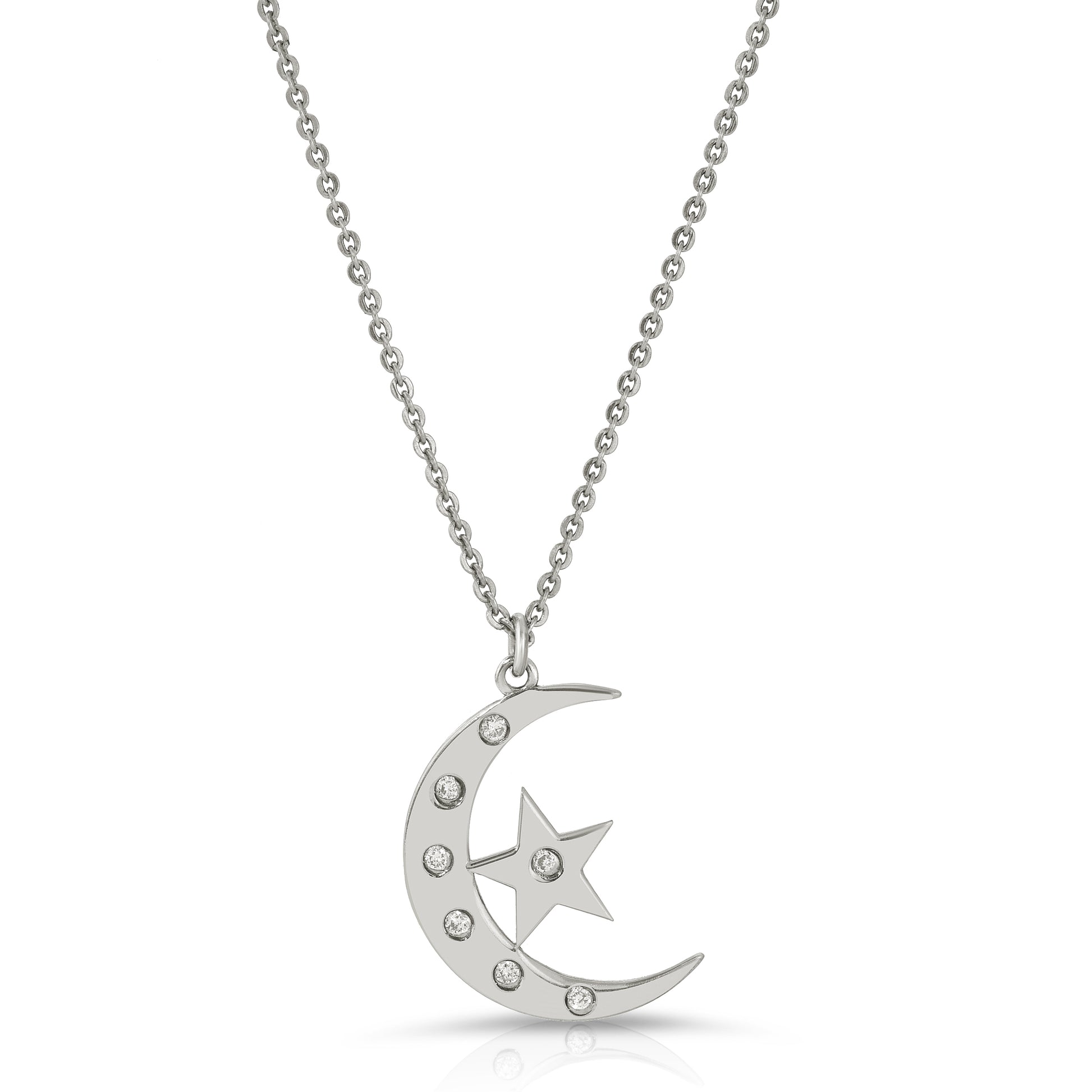 18K solid gold Moon and Star Pendant necklace with 7 diamonds