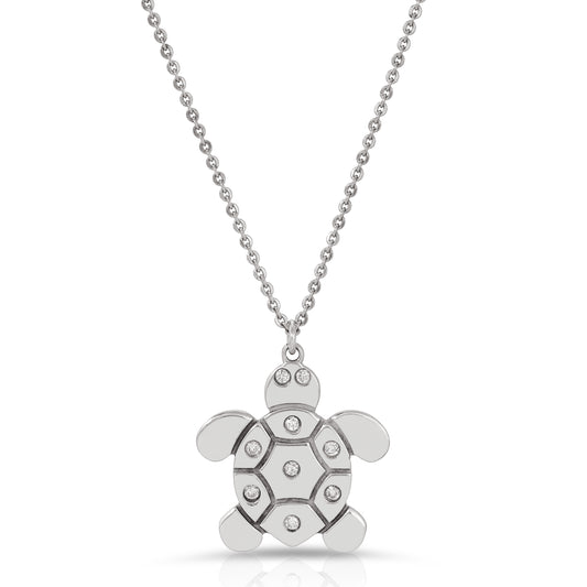 Cute turtle pendant with 7 diamonds on shell and diamond eyes