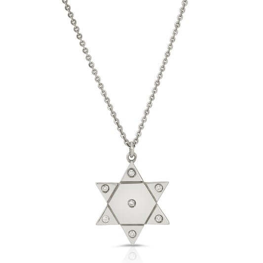 18K Solid Gold Star of David pendant with 7 Diamonds