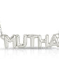 close up pic of 18K solid white gold mother mutha necklace from the wandering jewel