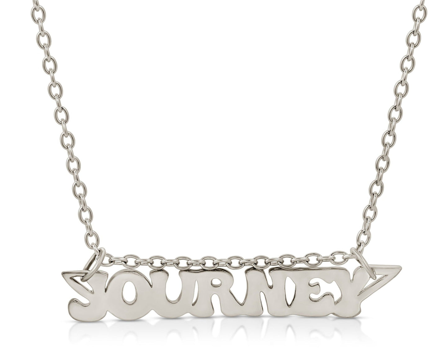 18K solid gold white gold necklace that says journey