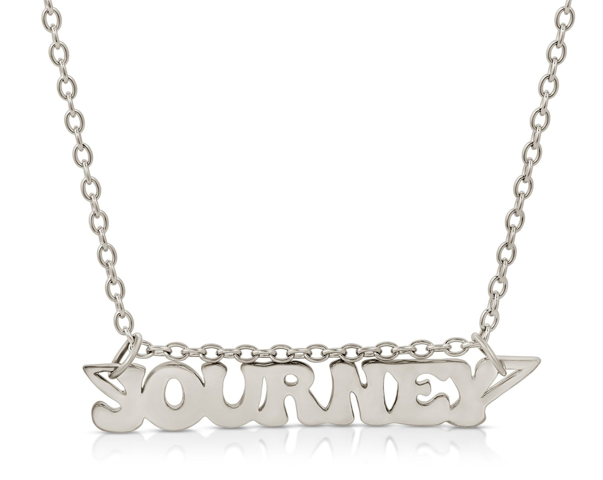 18K solid gold white gold necklace that says journey