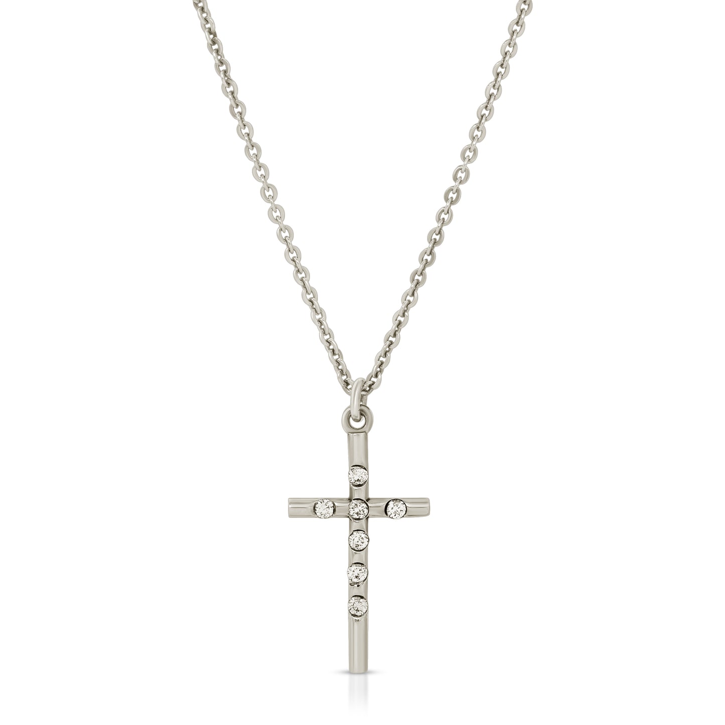 925 Sterling Silver Dainty Cross necklace with 7 diamonds from the wandering jewel