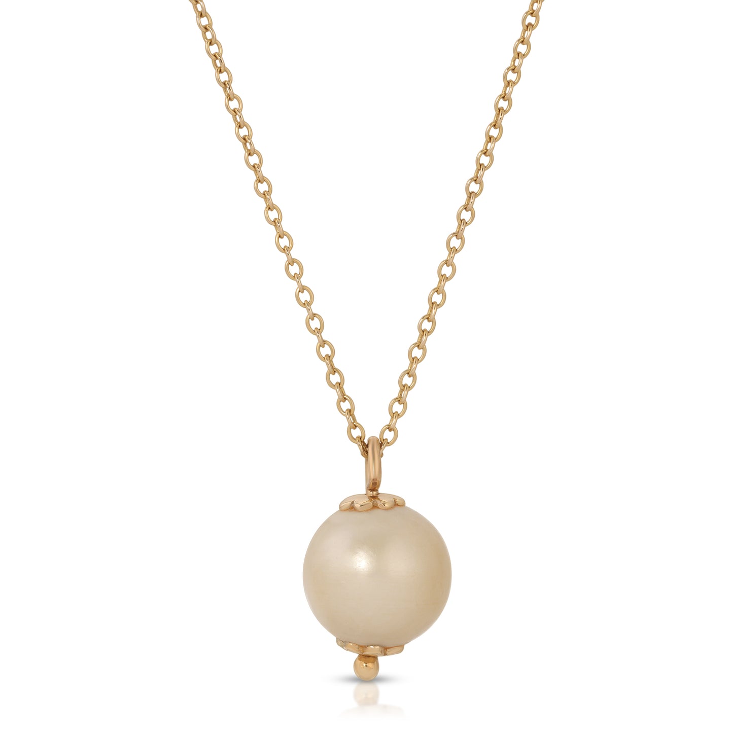 18K solid gold golden south sea pearl pendant on gold chain from the wandering jewel