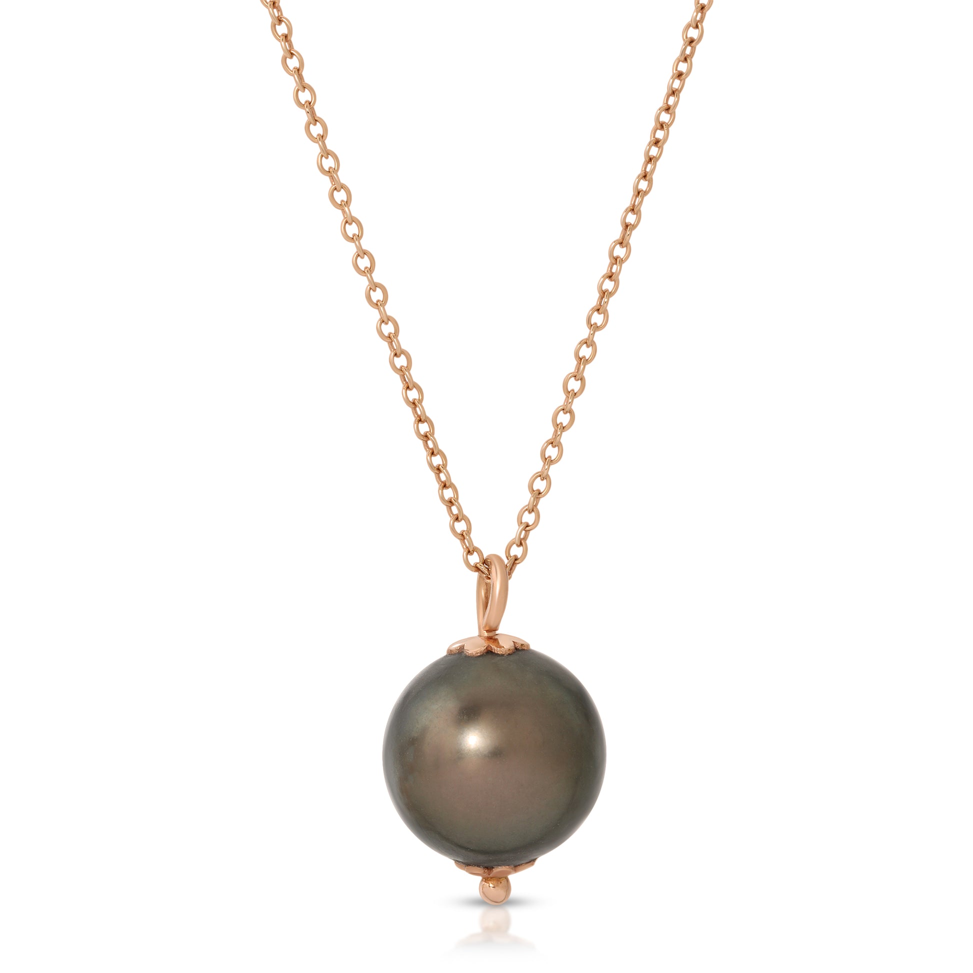18K Solid Gold black south sea pearl on rosegold chain
