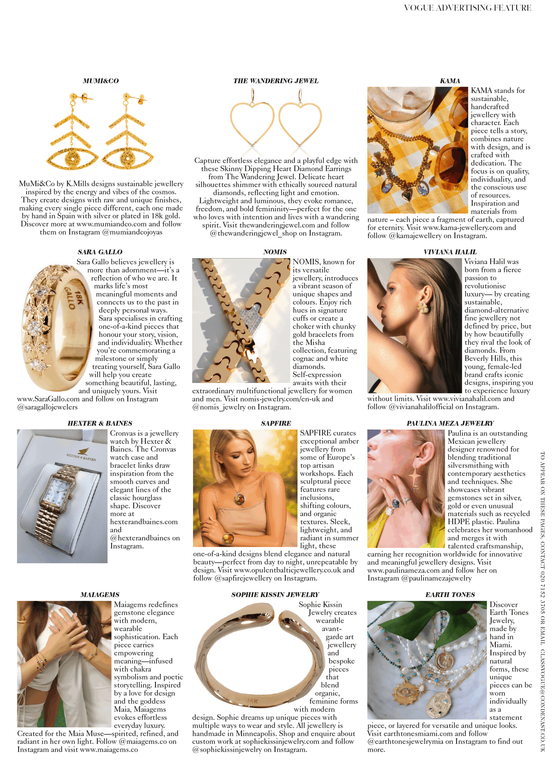 Vogue Jewelry page featuring the Diamond Heart Hoop Earrings from The Wandering Jewel