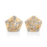 Gold Pentagon shaped diamond stud earrings from the wandering jewel
