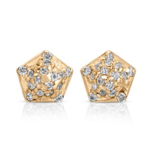 Gold Pentagon shaped diamond stud earrings from the wandering jewel
