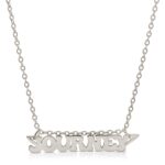 18K Solid white gold nameplate necklace that says journey