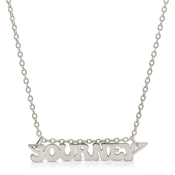 18K Solid white gold nameplate necklace that says journey