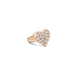 Big bubble heart shaped ring that is filled with sparkling diamonds photographed from the side from the wandering jewel