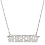 18K solid white gold name plate necklace that says shekind