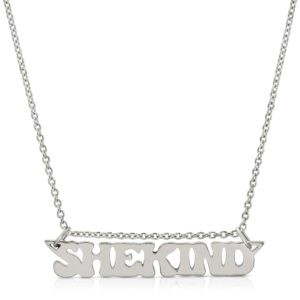 18K solid white gold name plate necklace that says shekind