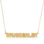 gold Drug dealer bubble letter nameplate necklace from the wandering jewel
