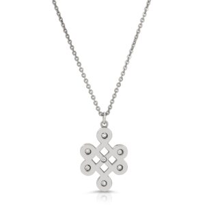 18K solid gold Love knot shaped pendant with 7 diamonds