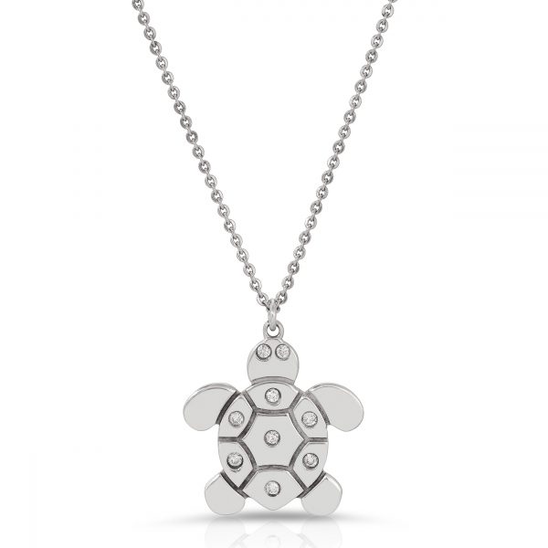 Cute turtle pendant with 7 diamonds on shell and diamond eyes from the wandering jewel