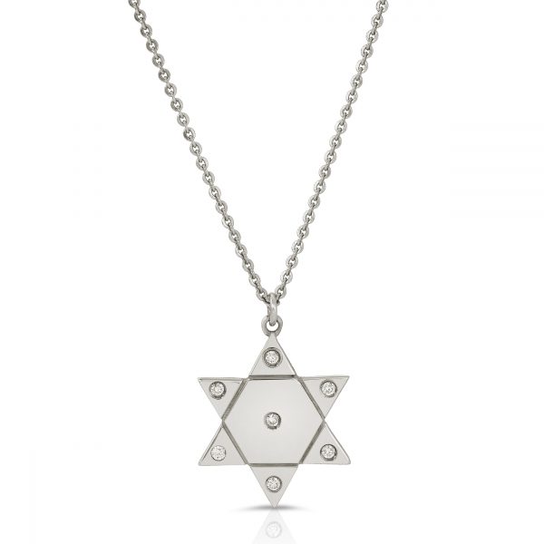 18K Solid Gold Star of David pendant with 7 Diamonds from the wandering jewel