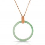 18K Solid Rose Gold green jade ring on rose gold necklace from the wandering jewel