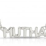 close up pic of 18K solid white gold mother mutha necklace from the wandering jewel