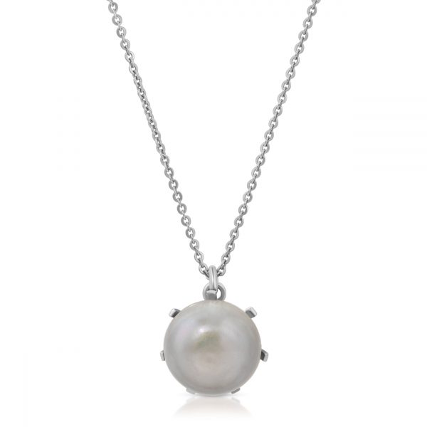 Elegant and tiny grey pearl pendant necklace on a silver chain