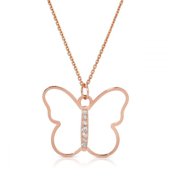 7 diamond butterfly pendant necklace from the wandering jewel in rose gold