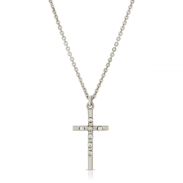 925 Sterling Silver Dainty Cross necklace with 7 diamonds from the wandering jewel