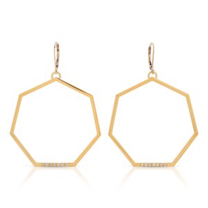 Large gold hoop diamond earrings septagon shaped from the wandering jewel