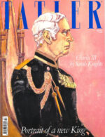 Tatler magazine cover featuring a portrait painting of Prince Charles the third and featuring jewelry from the wandering jewel