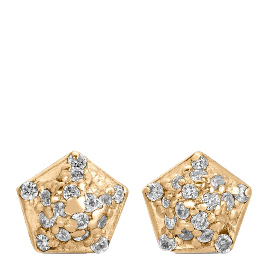 gold and diamond Pentagon shaped stud earrings from the wandering jewel
