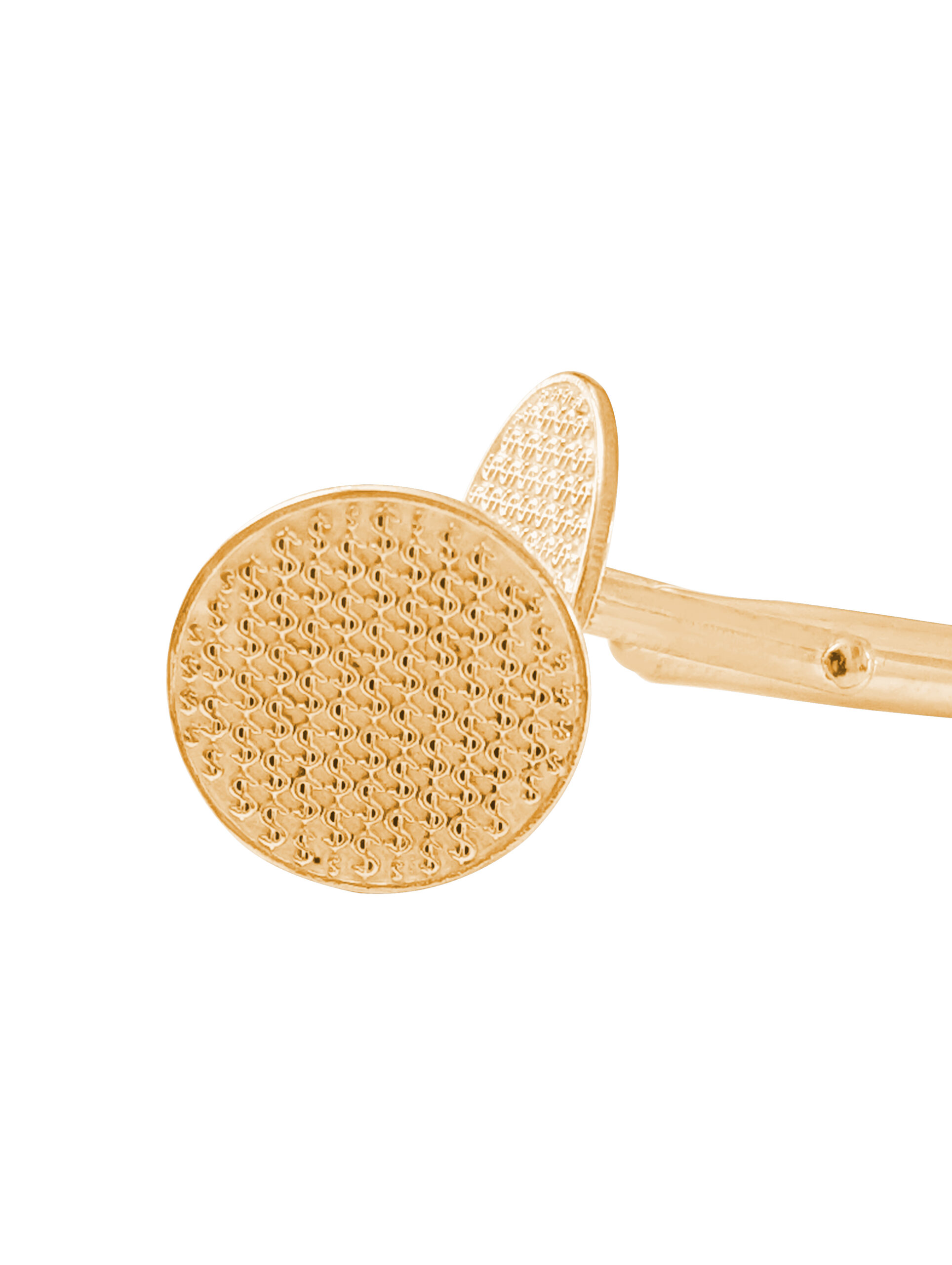 Gold cufflinks with tiny dollar signs hidden inside