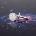 AI symbol cufflinks on the face of a traditional cufflink resting on a table featuring a supernova