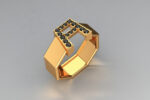 8 sided Gold ring with black diamonds shaped in the letter A